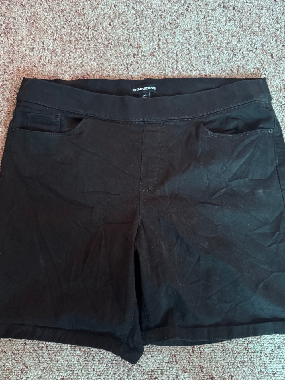 DKNY Jeans Womens Shorts Size XXL Black Elastic Waist Pull On 9" Inseam Comfort